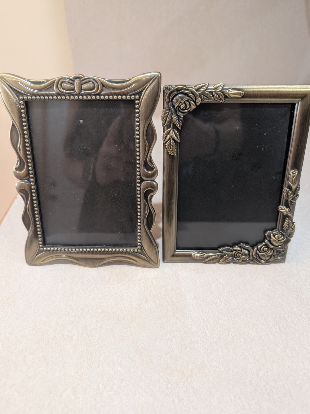 Vintage Antique Gold/Silver Tone Mini Picture Frame Set of 2 3x4.5 Velvet Back